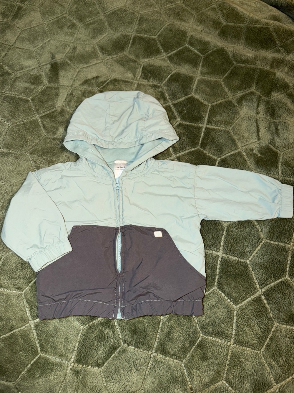 Carter's Two-Tone Hooded Windbreaker Jacket - Light Green/Blue & Gray 3mo